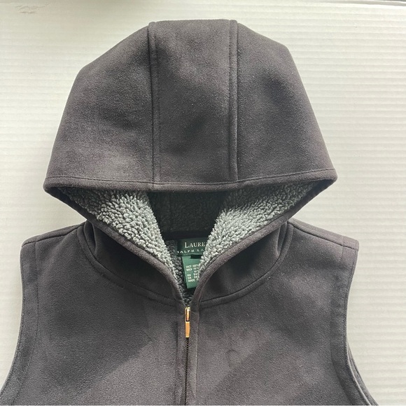 Lauren Ralph Lauren suede black hooded zip vest Small - Picture 2 of 7